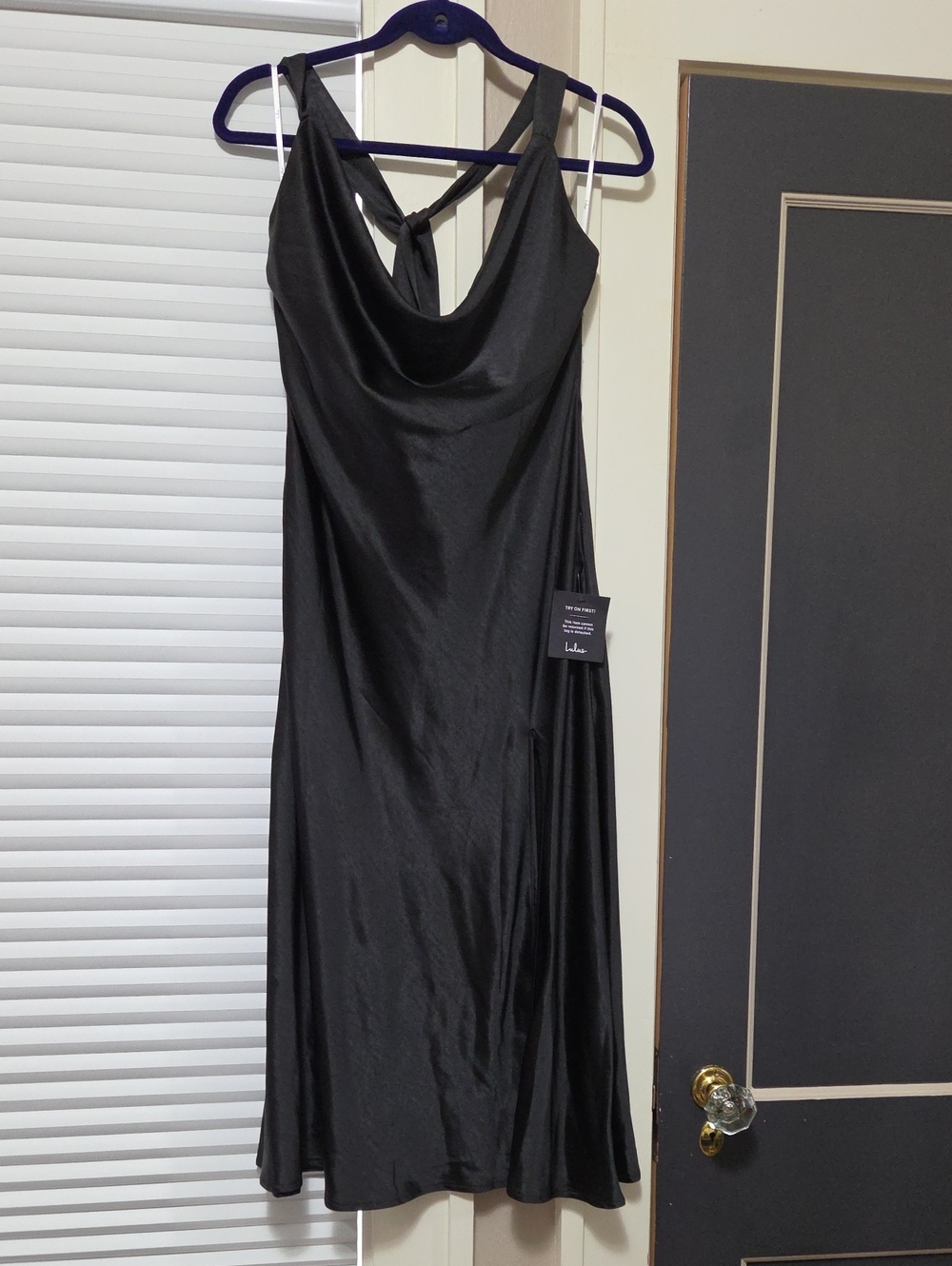 Lulus NWT Black Satin Cowl Neck Dress